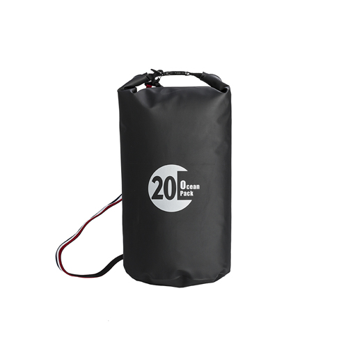 20L Nordic black waterproof tarpaulin dry bag with cotton strap for sea playing - round