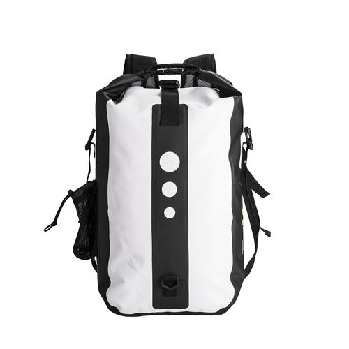 20L outdoor waterproof dry bag with adjustable strap and mesh pocket for bottle - White